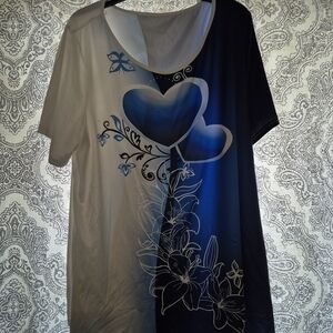 Elegant Blue and Black Heart Print Women's Top